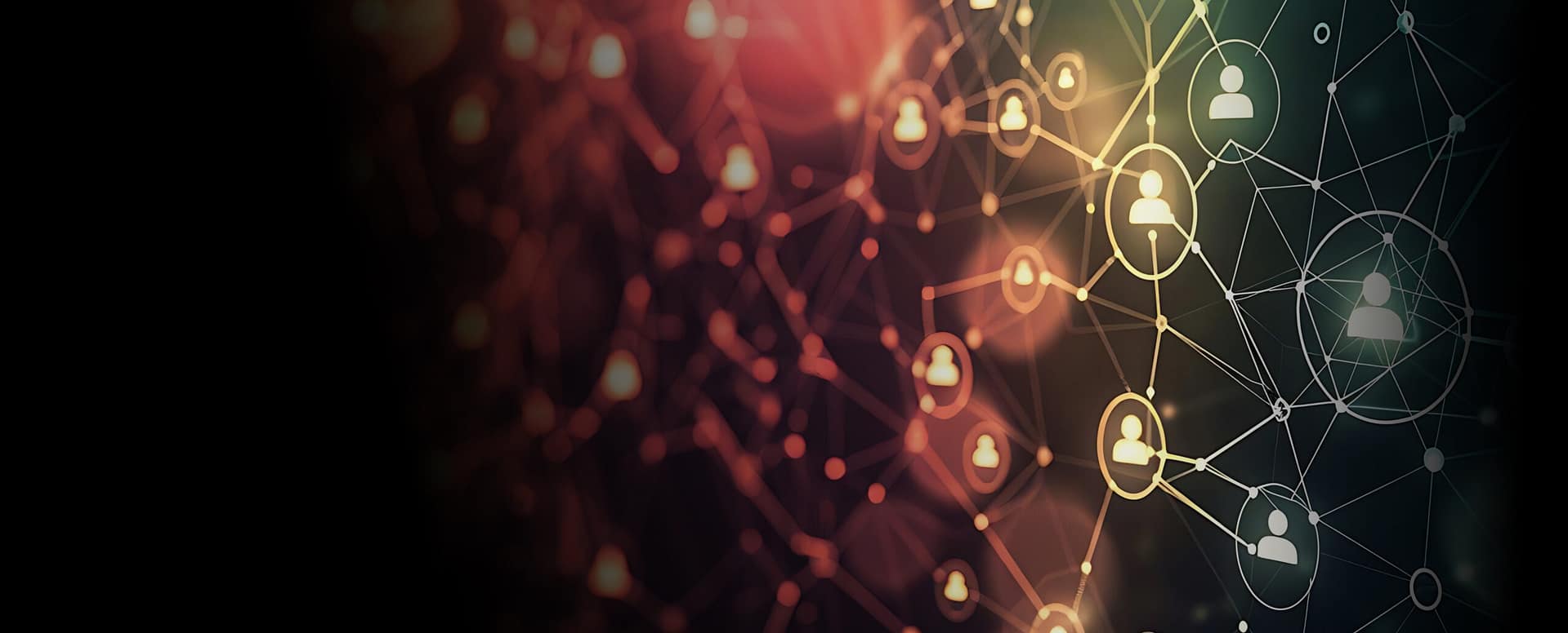 Abstract network of interconnected human icons symbolizing digital communication.