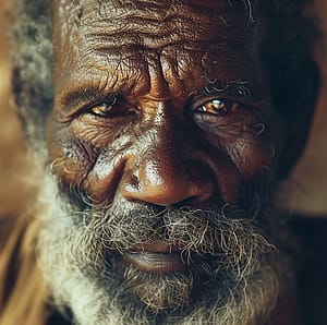 Close-up portrait of an elderly man with deep wrinkles and a gray beard.